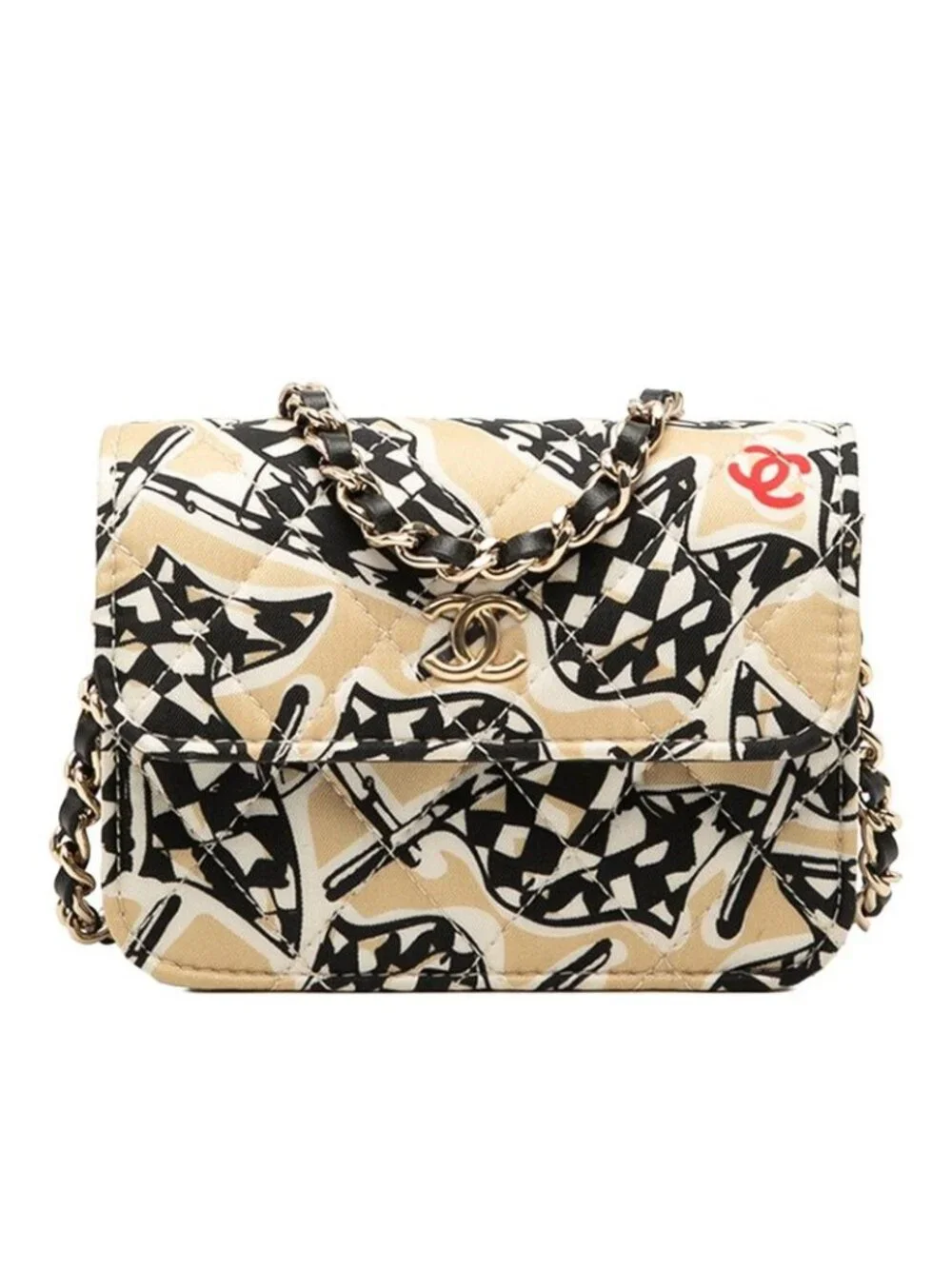Chanel CC Logo Quilted Check Calfskin Rug Crossbody Mini Chain Shoulder Bag - Picture 1 of 7